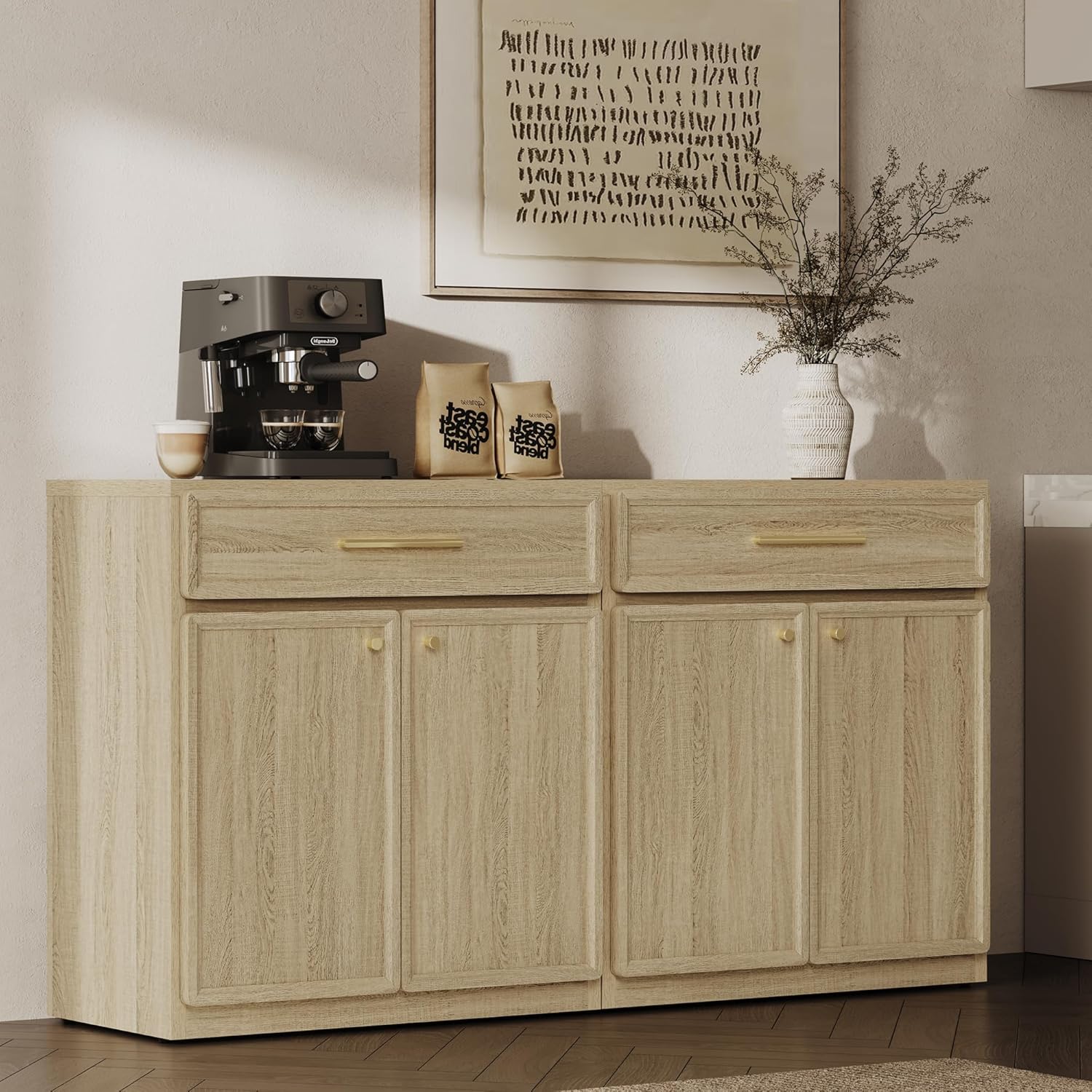 SICOTAS Buffet Cabinet with Storage Tall Modern Accent Storage Cabinet with Doors and Shelves 90 inch Wide Wooden Sideboard Credenza Buffets Console Table Coffee Bar for Kitchen Dining Living Room