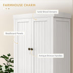 72" Farmhouse Kitchen Pantry Cabinet, Freestanding Tall Storage Cabinet with 4 Soft-Close Doors, 2 Adjustable Shelves and Drawer for Dining Room, Distressed White,15.8 * 30 * 72