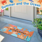 Booson 2 Pcs Welcome Mat Front Door Coastal Beach Coir Doormat Starfish Seashell Non Slip Entrance Door Rugs for Summer Outdoor Indoor Holiday Home Bathroom Decoration 29.5 x 15.8 inch