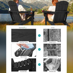 SERWALL Folding Adirondack Chairs with Dual Cup Holder, HDPE Adirondack Chairs Set of 4, Plastic Outdoor Chairs,Black