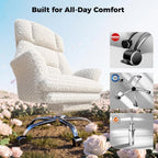 HOMRELEXA Big and Tall Office Chair, Flip Armrests for Pets & Cross Legged Sitting, Executive Ergonomic Computer Gaming Chair with Foot Rest, White Rose Velvet Wide Seat Reclining Desk Chair