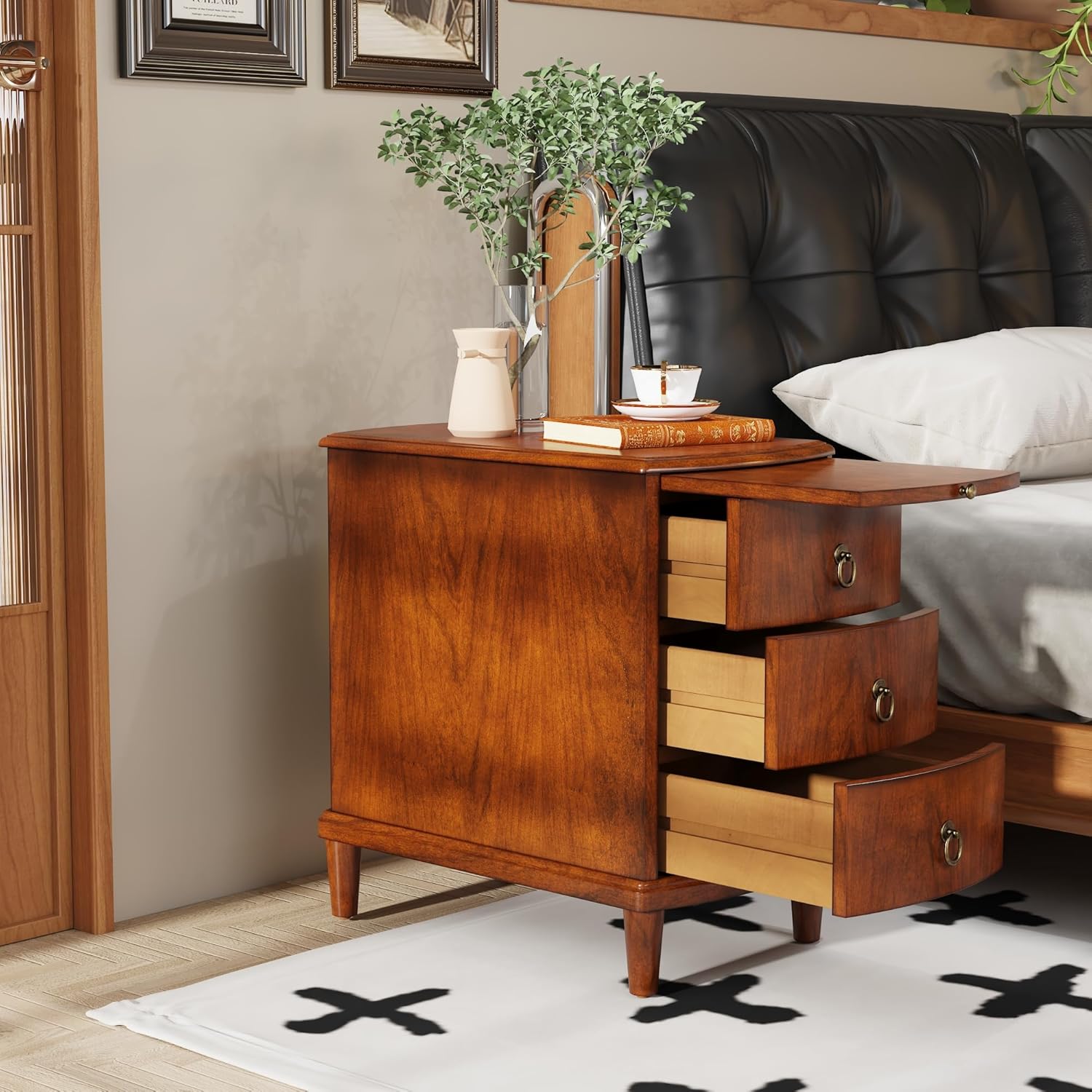 Vintage End Side Table with Slide-Out Tray and 3 Storage Drawers, Sofa Side Table for Small Space, Beside Table for Living Room, 13”W x 22”L x 22.6”H,No-Tools Assembly, Beeswax BG-A1569-MG
