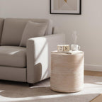 Henf Round End Table Faux Travertine Modern Sofa Side Table for Living Room, Modern Small Circle Faux Marble Side Table for Apartment, No Assembly Required