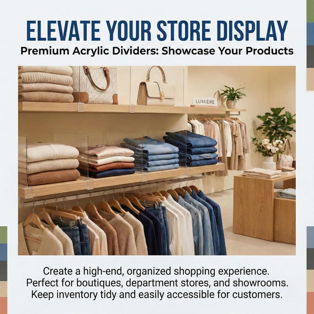 Acrylic Shelf Dividers, 12 Pack Clear Closet Shelf Organizer, Slide-On Vertical Dividers for Sweaters, Shirts, Towels & Handbags, Fits 3/4 in Shelves, 11 x 8 in