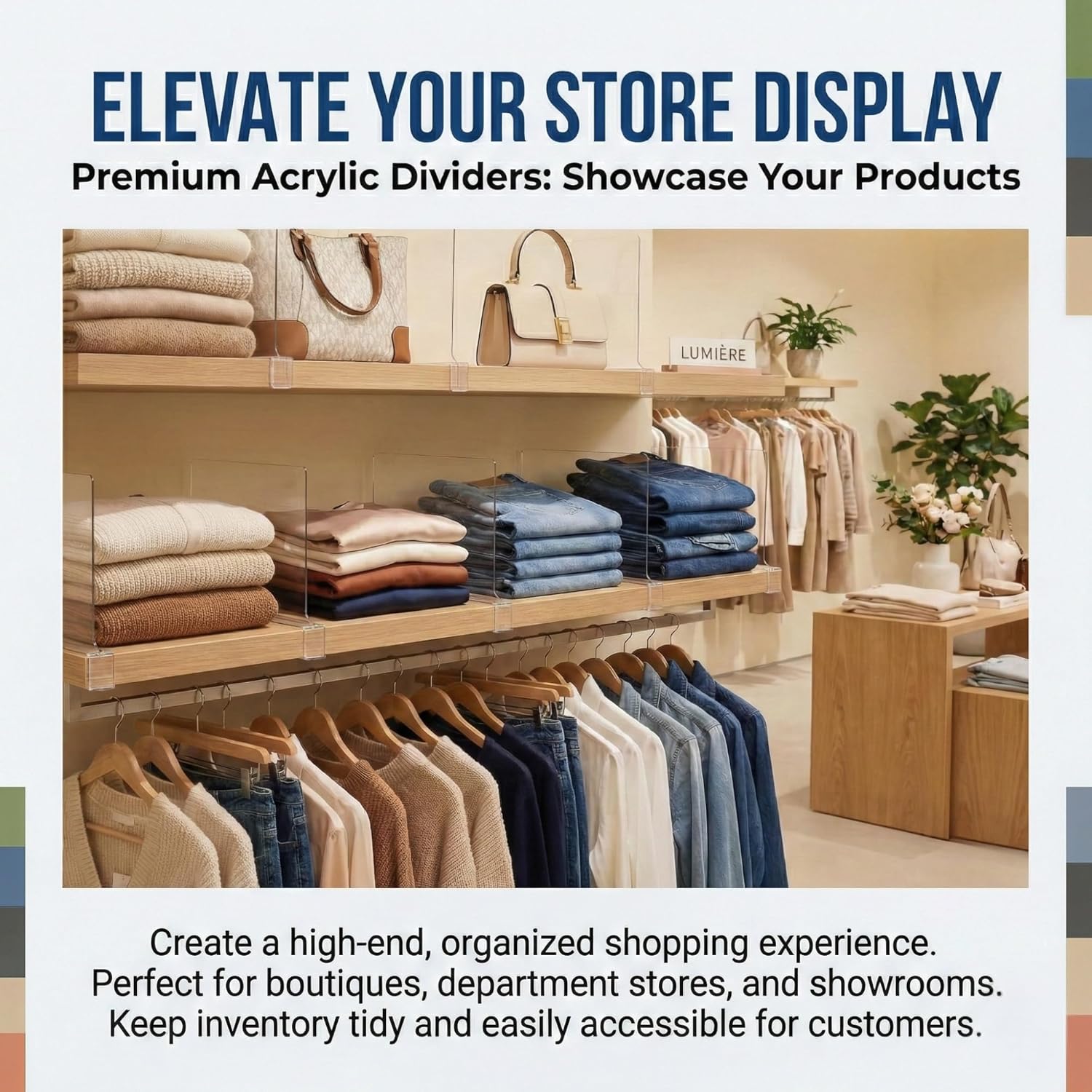 Acrylic Shelf Dividers, 12 Pack Clear Closet Shelf Organizer, Slide-On Vertical Dividers for Sweaters, Shirts, Towels & Handbags, Fits 3/4 in Shelves, 11 x 8 in