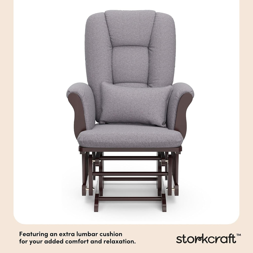 Storkcraft Tuscany Glider & Ottoman with Lumbar Pillow, Espresso/Gray Swirl