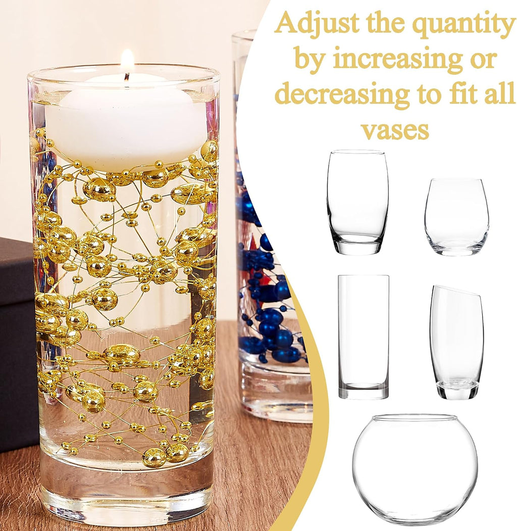 30 Pcs 78.7 FT Artificial Floating Beads for Centerpieces Vases, Gold Pearls String for Vases Filler Floating Candle Faux Beads Pearls String for Vase Centerpieces