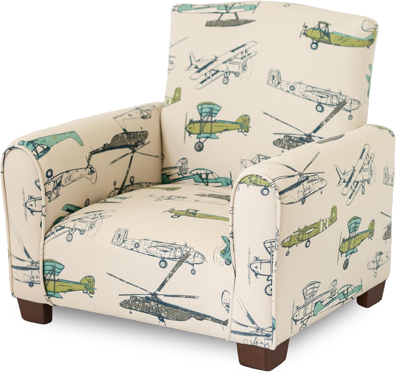 Toddler Personalized Armchair, Kids Upholstered Rocking Chair with Personalization, Toddler Chair with Personalized Name, Comfy Child Armchair, (Airplanes Print, Legs)