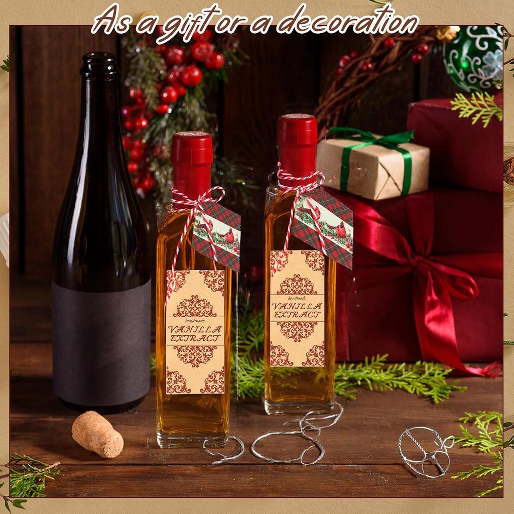Tioncy 12 Set Vanilla Extract Bottles for Homemade 8.5 oz Glass Vanilla Jar Bottle for Syrup Gifts with Cap Shrink Band Hummingbird Tag Stickers Syrup Gifts Giving for Christmas (Clear)