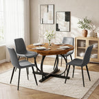 HIPIHOM Extendable Round Dining Table Set for 4 People, 43.3"-59" Extendable Kitchen Table with 4 Upholstered Chairs, Space Saving for Kitchen Dining Room (Vintage Brown Table+4 Grey Chairs)