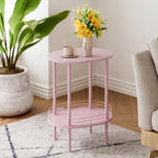 Small Oval Side Table with Storage, 2-Tier Pink End Table for Small Space | Simple Nightstand with Metal Frame, Modern Round Bedside Table for Living Room, Bedroom, Bathroom, Nursery（1 PC, Pink）