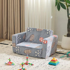 Karl home Comfy 2-in-1 Toddler Chair and Couch, Convertible Plush Fold Out Sofa to Lounger for Kids, Flip Open Sleeper for Playroom, Glowing Blue Ball