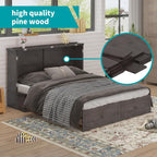 BALUS Queen Murphy Bed, Murphy Cabinet Bed with Tri-Fold Mattress & Storage Drawer, Guest Beds Space Saving Adult Cabinet Murphy Beds with USB Charging Ports for Guest Room Bedroom, Grey