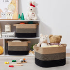 OIASKET Storage Basket for Organizing, Woven Baskets for Storage, Rectangle Decorative Baskets for Shleves, Closet, Toys, Books, Nursery Organizer Bins - Pack of 3 (Black & Brown, 15.75"x11.8"x9.85")