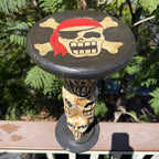 Pirate Skull and Crossbones Side Table, Hand-Carved Wood, 21 Inches Tall, 10-Inch Round Top Set of 2