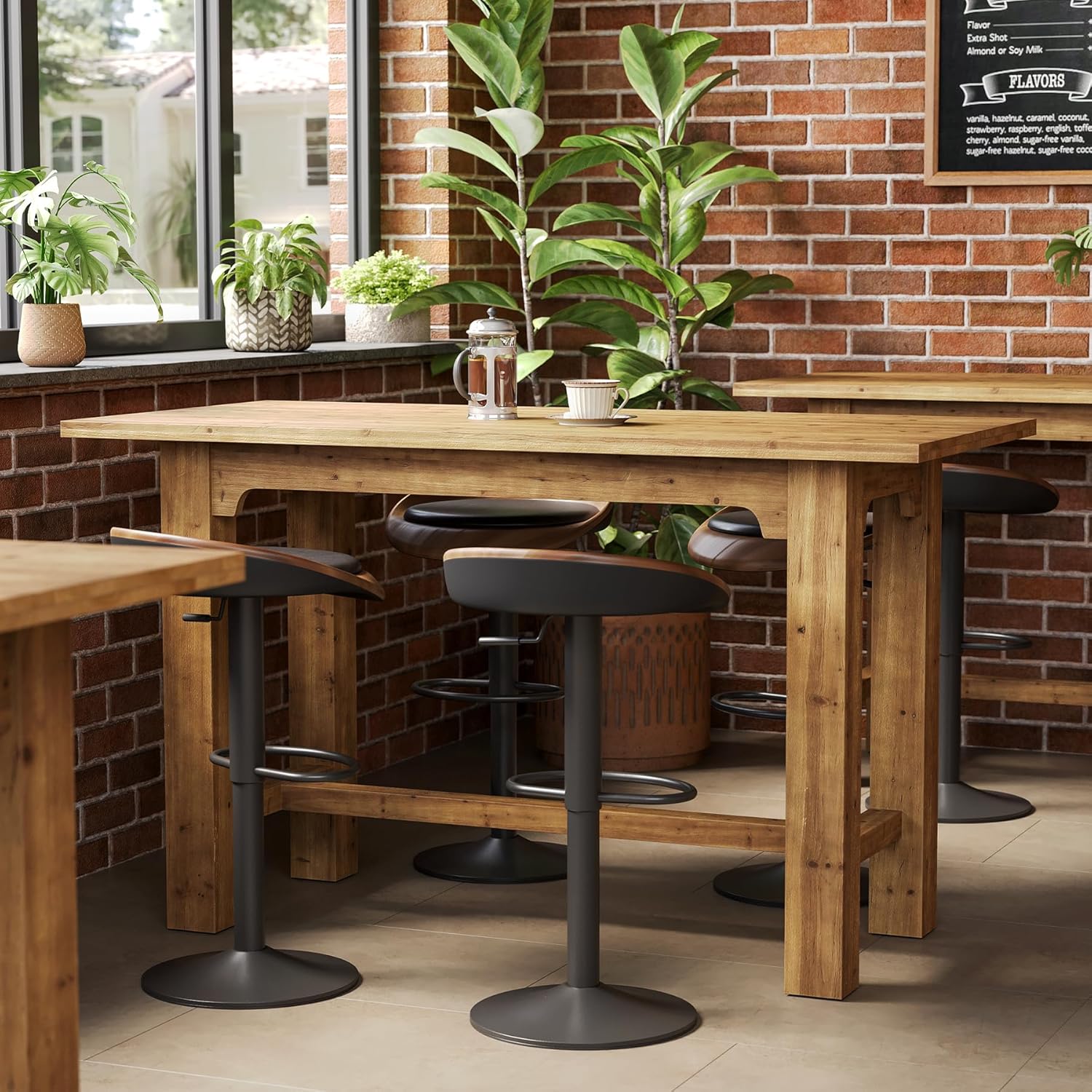 Solid Wood Bar Height Table, 63" Counter Height Dining Table for Home Bar & Kitchen, Rectangular High Top Pub Table, Brown