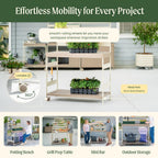 Vego Garden Metal Garden Workstation, Outdoor Gardening Potting Table with Wheels, Work Bench with Large Powder-Coated Steel Tabletop for Outdoor