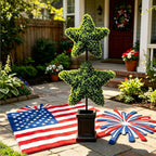 Patriotic Star Topiary Tree, Two Star Artificial Boxwood Topiary Tree, Indoor Outdoor Patriotic Star Shaped Artificial Plant Decor for 4th of July Indoor Outdoor Memorial Day Centerpiece (Green)