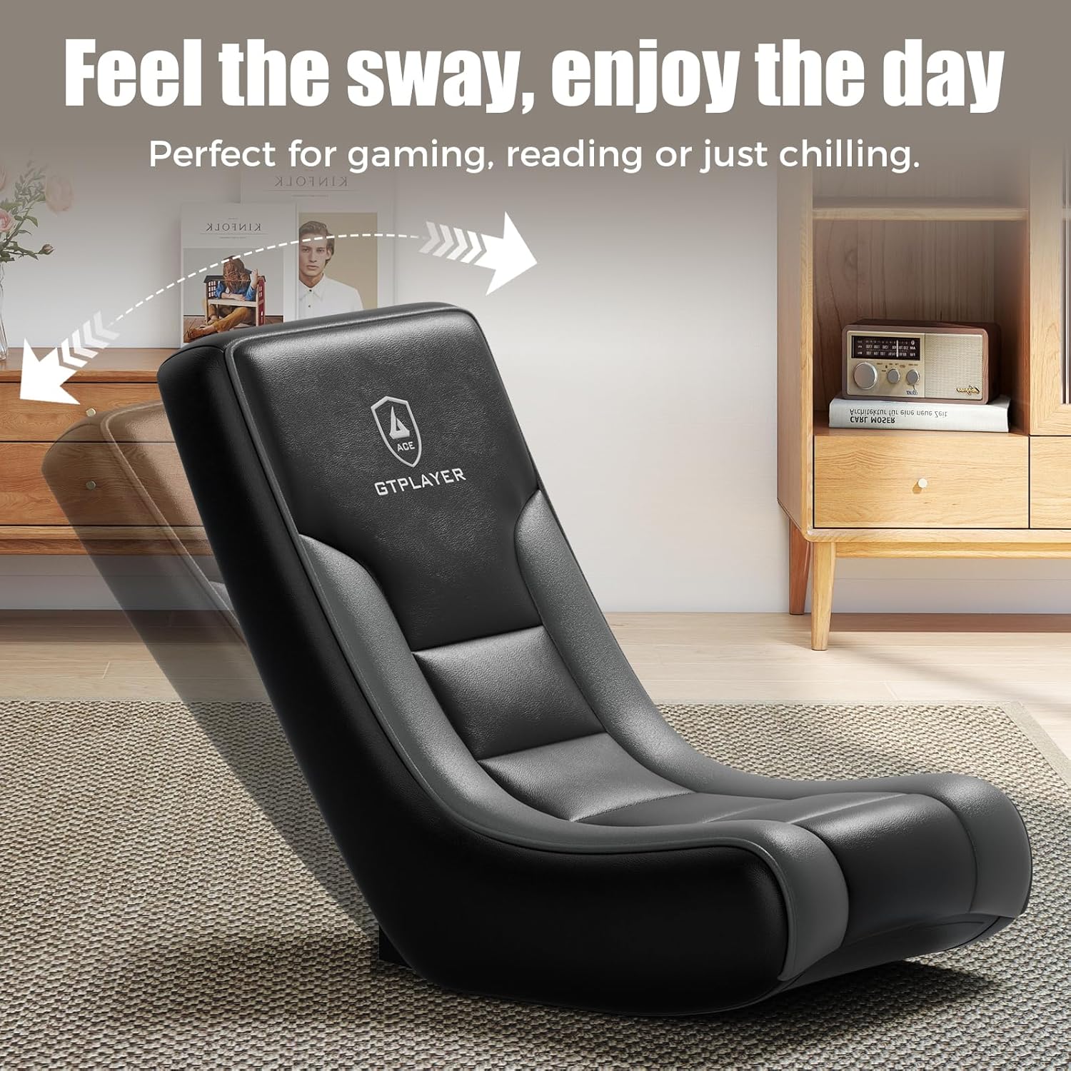GTPLAYER Floor Rocking Gaming Chair – Floor Rolling Game Chairs with Angle Limiter, Gamer Rocker Floor Seat, Compact & Lightweight, Black & Grey