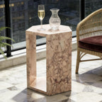 Modern Pink Natural Marble Side Table,Hexagon Accent Tables for Small Spaces,Luxury Real Marble End Table,Solid Stone Accent Tables Living Room,Nightstand