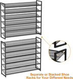 Large Shoe Rack 12 Tier Shoe Organizer, Heavy Duty Metal 6-Tier Stackable Shoe Storage Vertical Shoe Rack for Closet Front Door Entrance, Up to 75 Pairs, 44.8" W x 11.4" D x 85.1" H, Black