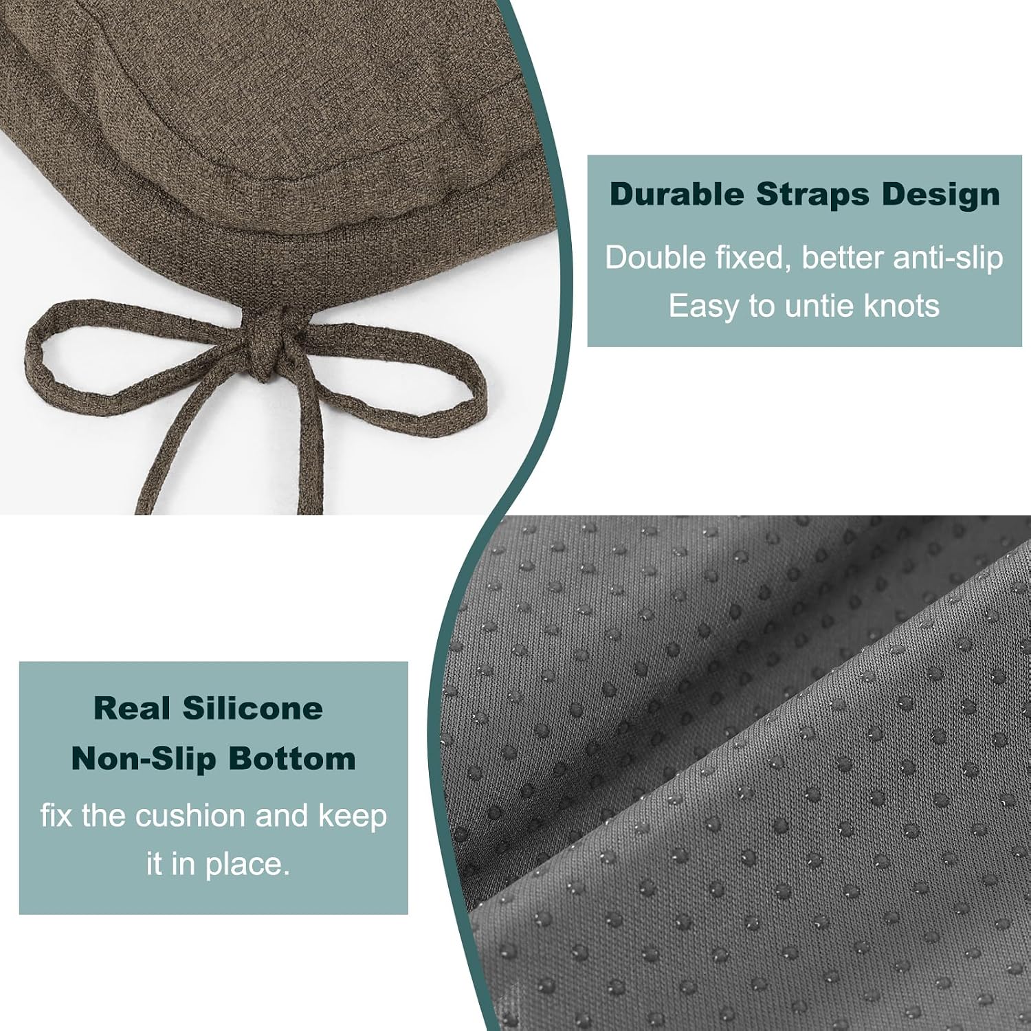 baibu Set of 2 Dining Chair Cushions, Dual-Layer Patent Design Memory Foam Kitchen Chair Cushions, Non-Slip Seat Pads with Ties, 16.5 x 16.5 x 3.5in, 2 Pack, Dark Brown
