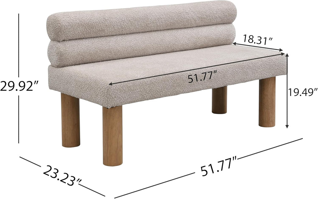 GDFStudio Upholstered Boucle Dining Bench with Backrest Farmhouse Entryway Bench with Rubber Wood Legs Long Indoor Bench for Bedroom Living Room End of Bed Dining Room Seating, Light Grey