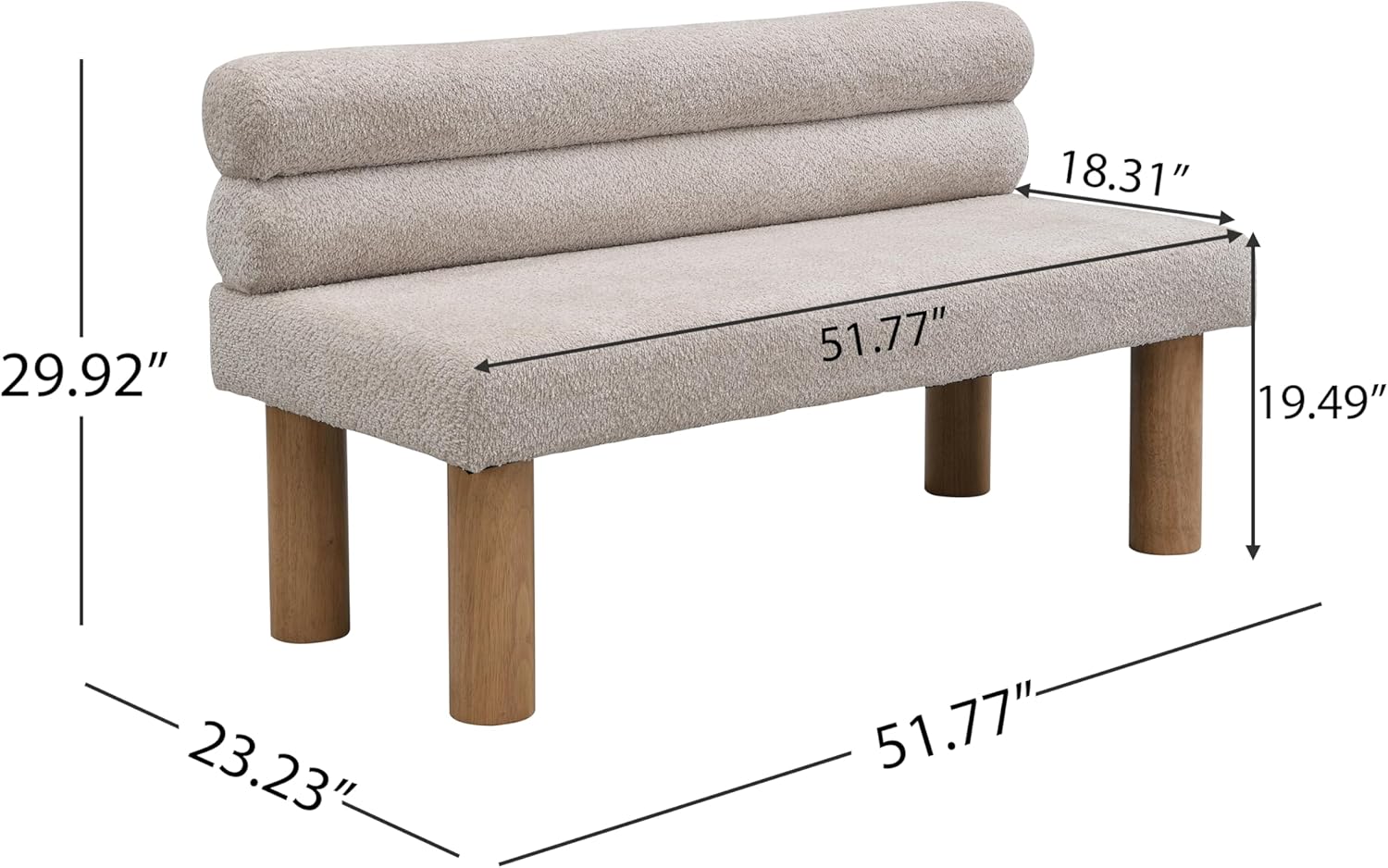 GDFStudio Upholstered Boucle Dining Bench with Backrest Farmhouse Entryway Bench with Rubber Wood Legs Long Indoor Bench for Bedroom Living Room End of Bed Dining Room Seating, Light Grey