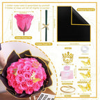 Glitter Rose Flower Bouquet, Fake Roses Bouquet 16 Pcs DIY Glitter Rose Bouquet Kits Birthday Gifts for Women Mom Mother's Day Anniversary Graduation - Hot Pink