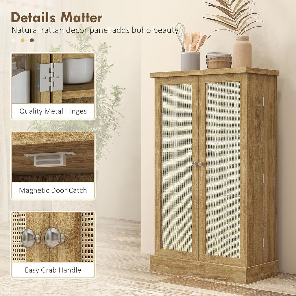 Pantry Storage Cabinet, 41" Kitchen Freestanding Kitchen Cabinet with 12 Door Shelves, Double Doors, 5-Tier Shelving and Adjustable Shelves, Natural