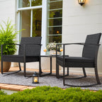 Homall Patio Furniture Set 3 Piece Resin Outdoor Bistro Set Rocking Patio Chairs with Cushions and Table for Porch, Poolside, Balcony and Yard (Black)