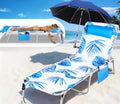 Luxfero 3-in-1 Beach Lounge Chair with Umbrella, Sun Tanning Chair with Face Hole&5-Position Recliner, Folding Lounge Chair Outdoor Lay Flat, Max 350lbs,Portable Tanning Chair with Pillow&Pocket-White