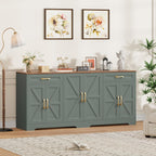 BOTLOG 71” Large Sideboard Buffet Cabinet with Storage, Farmhouse Kitchen Buffet Cabinet with Adjustable Shelves and 6 Barn Doors, Wood Coffee Wine Bar Console Table for Kitchen, Dining Room, Green