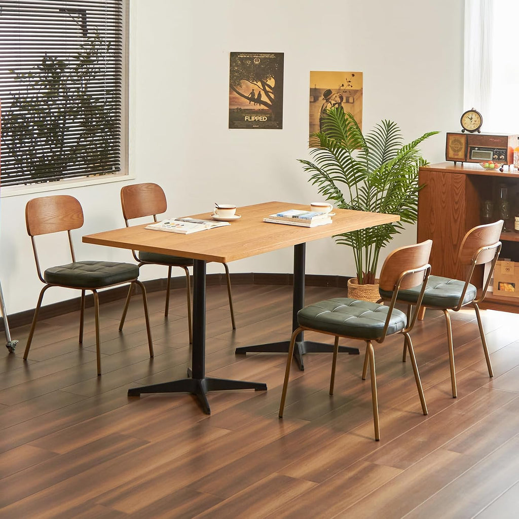 Mid Century Modern Dining Chairs Set of 6, Retro Chair with Faux Leather Upholstered Seat & Solid Wood Backrests & Vintage Distressing Metal Legs & Leg Protectors for Kitchen Dining Room (Dark Green)