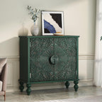 Buffet Cabinet with Storage, Accent Cabinet with 2 Carved Doors, Solid Wood Sideboard with Adjustable Shelf, Vintage Cabinets for Kitchen, Living Room, Entryway, Green