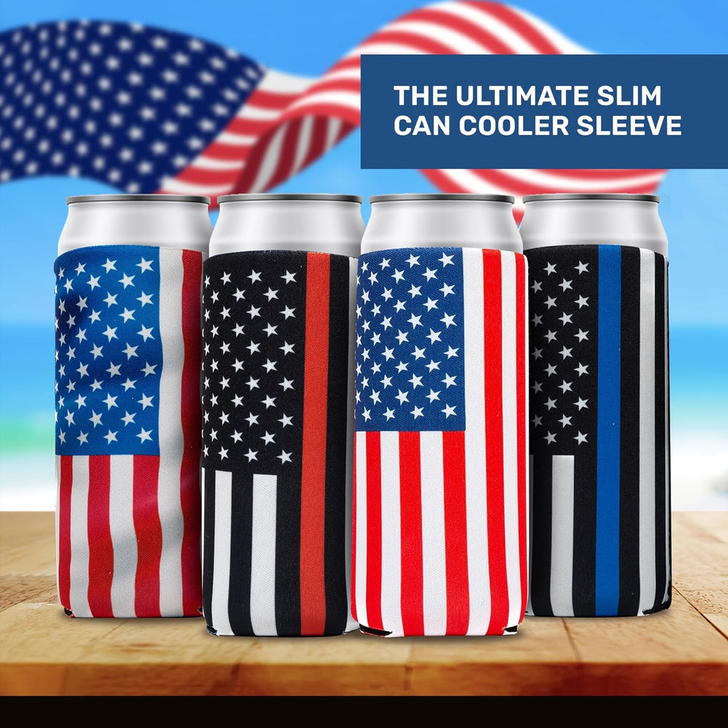 QualityPerfection Slim Can Coolers Sleeves (6 Units) Insulated, Beer/Energy Drink Premium Neoprene 4mm Thickness Thermocoolers for 12 oz Skinny Beverage Can Covers (Gulf of America)