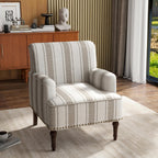 Stripe Accent Chair, Fabric Upholstered Armchair Modern Nailhead Trim Club Arm Chairs for Living Room with Wood Legs, Comfy Single Sofa Seat Bedroom Side Reading Seating - Brown