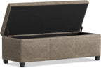 SIMPLIHOME Avalon Storage Ottoman Bench - 48" Wide x 16" High Upholstered Vegan Leather Rectangular Lift-Top Ottoman in Distressed Smoky Grey Brown, Transitional Storage Bench with High-Density Foam