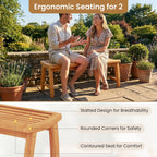 Tangkula Teak Wood Outdoor Bench, 2-Person Patio Backless Garden Dining Bench with Contoured Slatted Seat, 800 lbs Capacity, Outside Seating Furniture for Porch, Balcony, Deck & Yard (Natural)