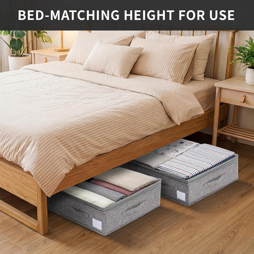 Under Bed Storage Containers with Lids, Foldable Underbed Organizer with Handles, Large Closet Storage Bins for Clothes, Blankets, Shoes, Bedroom Organization (2 Pack)