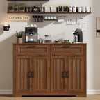 Buffet Cabinet with 2 Storage Drawers, Farmhouse Coffee Bar Table with Storage and Adjustable Shelf, 47.2" Wide Fluted Sideboard Cabinet for Kitchen, Dining Room, Living Room, Entryway, Modern Walnut
