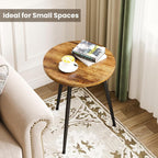 Side Table Small Round End Table Indoor Accent Table for Small Spaces Black Metal Industrial Nightstand for Bedroom, Living Room, Office.