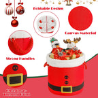 Christmas Bucket Xmas Buckets Red Santa Belt Round Basket with Handles, Christmas Game Ornaments Storage Tins Gift Basket Empty Decorative Kitchen Candy Bars for Xmas Winter Holidays Party Favors