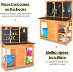 Agitree Outdoor Garden Potting Bench, Horticultural Wooden Workstation Table with Storage Drawer, Cabinet, Metal Pegboard, Adjustable Hooks and Shelves for Backyard, Patio, Greenhouse