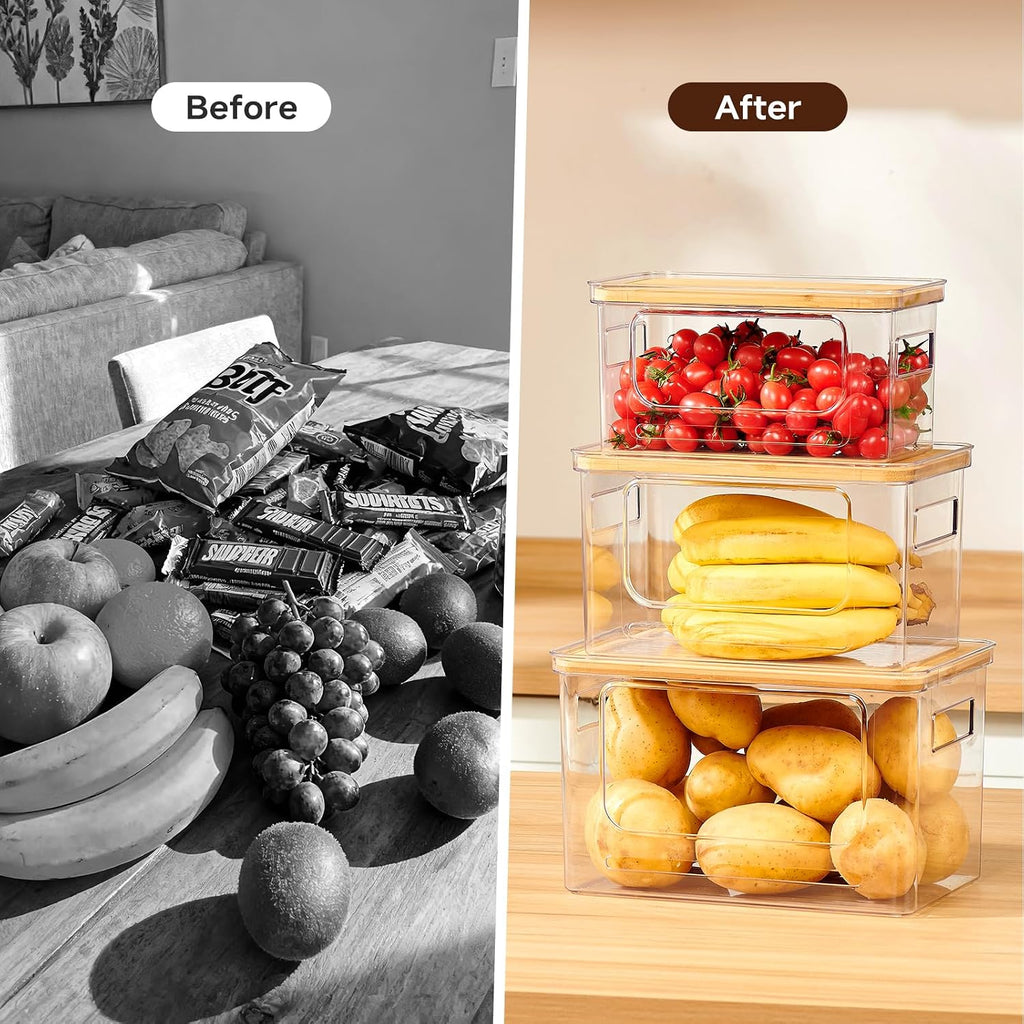 3-Pack Trash Bag Holder,Trash Bag Dispenser with Bamboo Lid, Stackable Acrylic Garbage Bag Dispenser for Under Sink Use in Kitchen, Laundry Room, and Pantry, Large Capacity Garbage Bag Holder