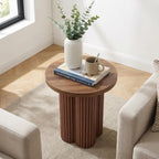 Round Fluted End Table, 17.7'' Mid Century Modern Side Table, Circle Bedside Tables Drink Table Wood Nightstand for Small Spaces, Living Room (Walnut-1PCS)