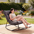 Outdoor Rocking Chair with Footrest, Adjustable Papasan Rocker Indoor Outdoor Lounge Chair, Waterproof Comfy Cushion, 300lbs Capacity, for Patio, Porch, Garden, Living Room, Gray