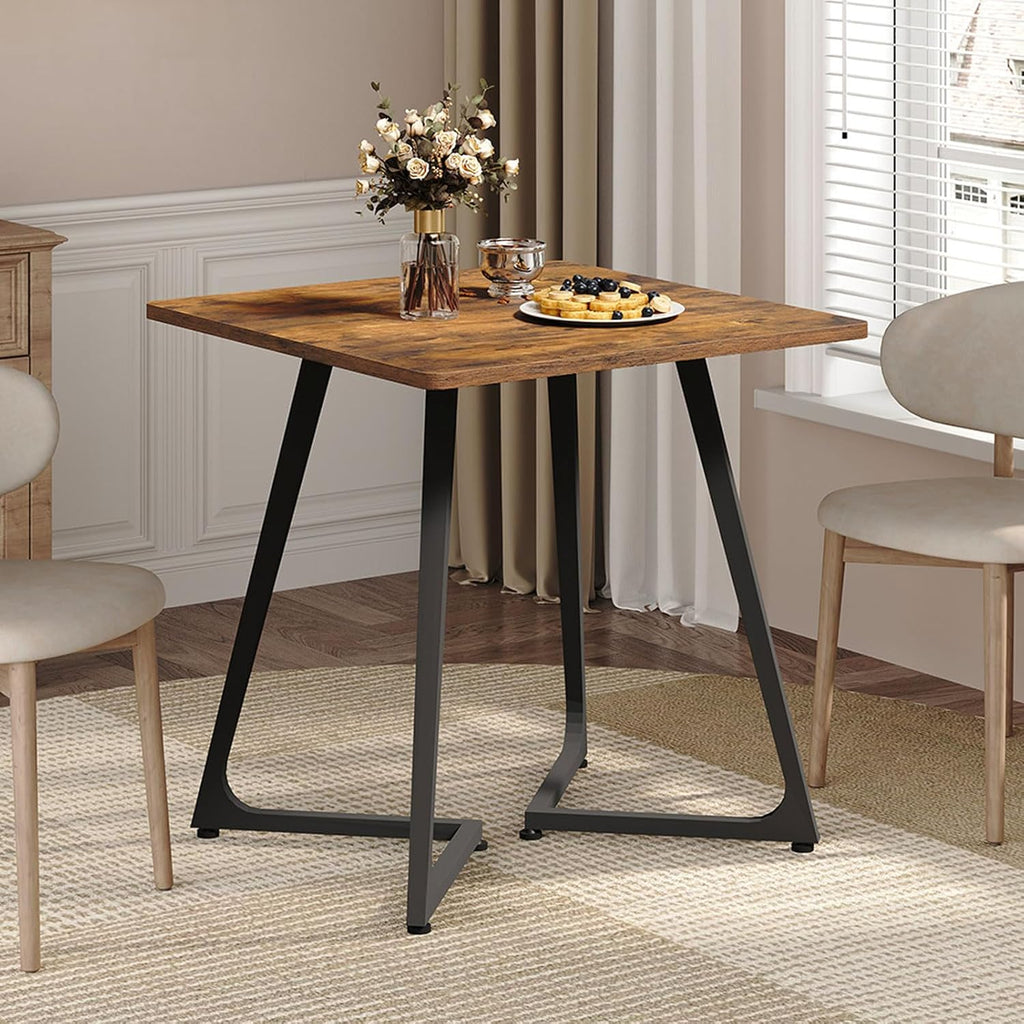 SANYOUNG Small Dining Table, 29.5" Square Dining Table for 2 People, Farmhouse Kitchen Table with Wood Legs for Small Space, Living Room, Apartment, Rustic Brown and Black