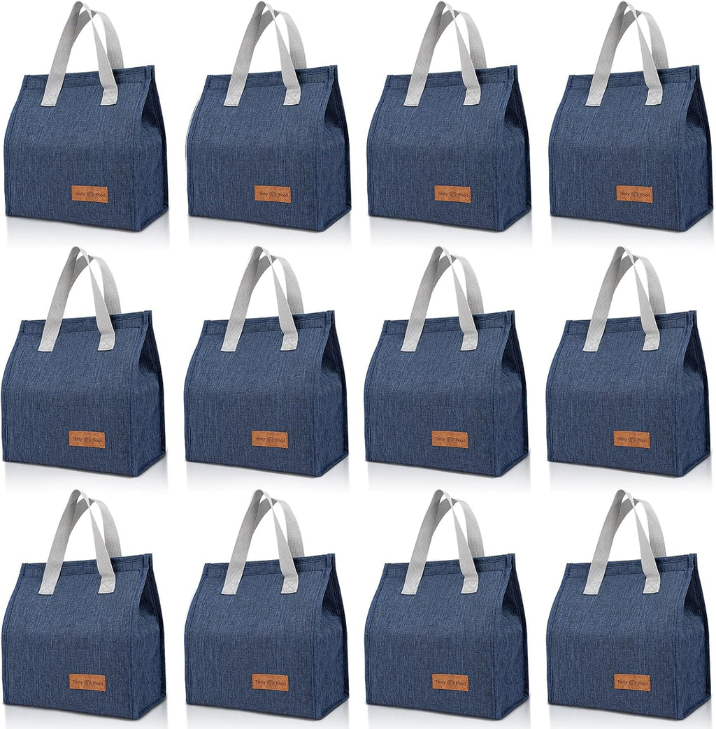 VZZNN 12 Pack Lunch Bags Bulk,Insulated Reusable Lunch Bags with Aluminum for Women Men,Leakproof Tote Large Lunch Box for Office,Work,Beach or Travel(Blue)