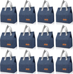 VZZNN 12 Pack Lunch Bags Bulk,Insulated Reusable Lunch Bags with Aluminum for Women Men,Leakproof Tote Large Lunch Box for Office,Work,Beach or Travel(Blue)